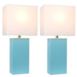 All LC2000-AQU-2PK Elegant Designs 2 Pack Modern Leather Table Lamps W