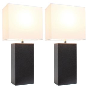 All LC2000-BWN-2PK Elegant Designs 2 Pack Modern Leather Table Lamps W