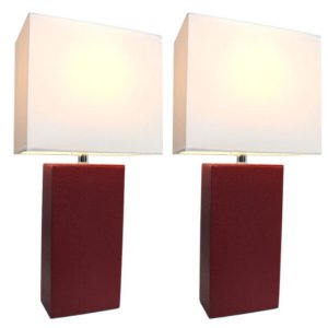 All LC2000-RED-2PK Elegant Designs 2 Pack Modern Leather Table Lamps W