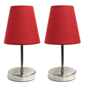 All LT2013-RED-2PK Simple Designs Sand Nickel Mini Basic Table Lamp Wi