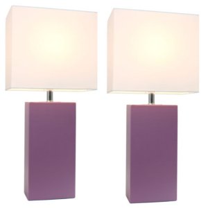 All LC2000-PRP-2PK Elegant Designs 2 Pack Modern Leather Table Lamps W