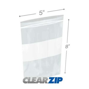 International CZW40508 White Block Clearzip Lock Top Bags  4 Mil 5 X 8