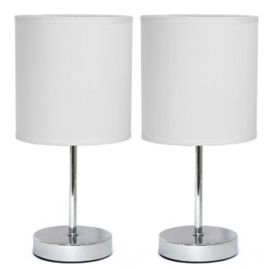 All LT2007-WHT-2PK Simple Designs Chrome Mini Basic Table Lamp With Fa