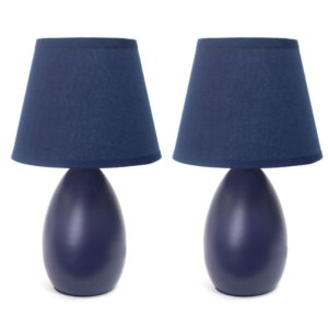 All LT2009-BLU-2PK Simple Designs Mini Egg Oval Ceramic Table Lamp 2 P