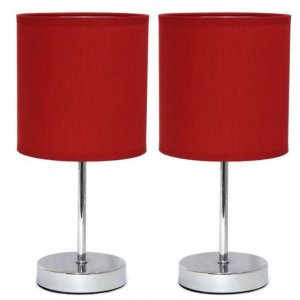 All LT2007-RED-2PK Simple Designs Chrome Mini Basic Table Lamp With Fa