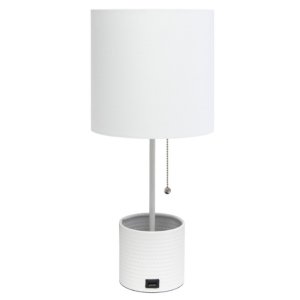 All LT1085-WHT Simple Designs Hammered Metal Organizer Table Lamp With