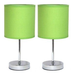 All LT2007-GRN-2PK Simple Designs Chrome Mini Basic Table Lamp With Fa