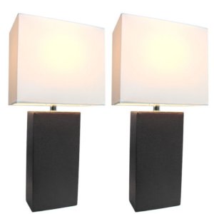 All LC2000-BLK-2PK Elegant Designs 2 Pack Modern Leather Table Lamps W