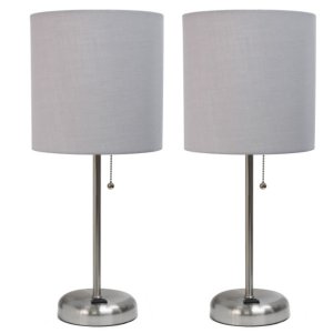 All LC2001-GRY-2PK Limelights Brushed Steel Stick Lamp With Charging O