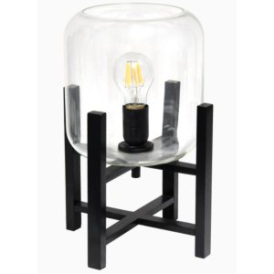 All LT1068-CLR Simple Designs Black Wood Mounted Table Lamp With Clear