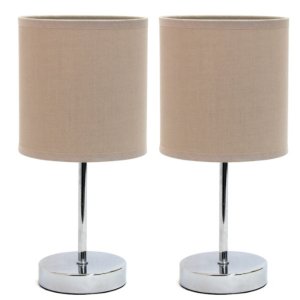 All LT2007-GRY-2PK Simple Designs Chrome Mini Basic Table Lamp With Fa