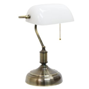 All LT3216-WHT Simple Designs Executive Banker's Desk Lamp With Glass 