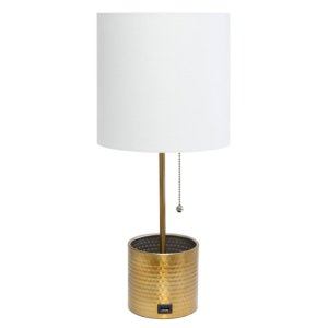 All LT1085-GLD Simple Designs Hammered Metal Organizer Table Lamp With