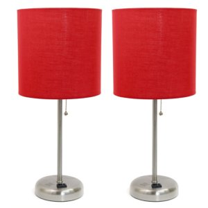 All LC2001-RED-2PK Limelights Brushed Steel Stick Lamp With Charging O