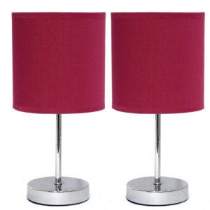 All LT2007-WNE-2PK Simple Designs Chrome Mini Basic Table Lamp With Fa