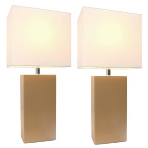 All LC2000-BGE-2PK Elegant Designs 2 Pack Modern Leather Table Lamps W