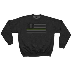 Fox 64-6484 XXL Usa Flagthin Green Line Crewneck Sweatshirt Black - 2x