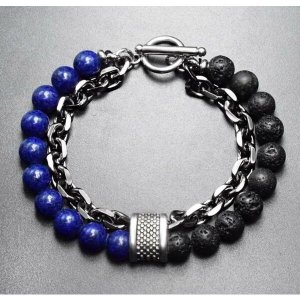 Scarves BR4007 Men's Chain And Bead Bracelet -lapis Blue