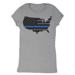 Fox 64-094821 XXL Women's Cotton Tee Usa Flagthin Blue Line Grey - 2xl