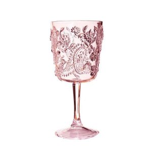 Leadingware AS-1013P Acrylic Paisley Wine Glass - Pink 13 Oz. Set Of 4