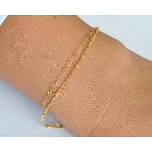 Iana ID-010-WS Dainty 14k Gold Filled Double Chain Bracelet