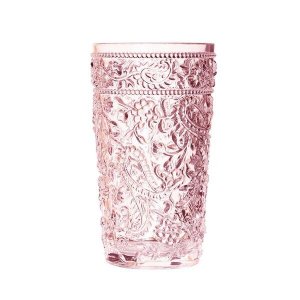 Leadingware AS-1012P Acrylic Paisley  Hi-ball - Pink 17 Oz. Set Of 4