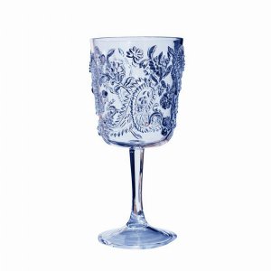 Leadingware AS-1013B Acrylic Paisley Wine Glass - Blue 13 Oz. Set Of 4