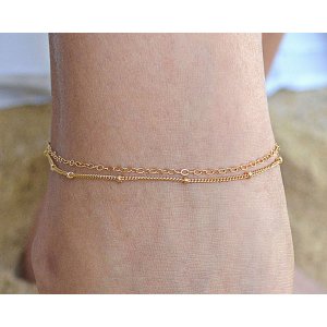 Iana ID-013-WS Double Gold Chain Anklet Bracelet