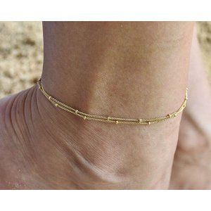 Iana ID-014-WS Delicate Gold Double Chain Anklet