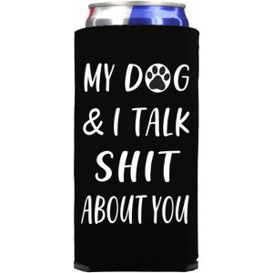 Capital Dog_Talk_Sht_Black Funny Slim Can Cooler - My Dog  I Talk Shit