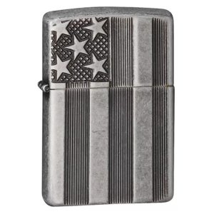 Fox 86-28974 Zippo American Flag - Armor Antique Silver Plate