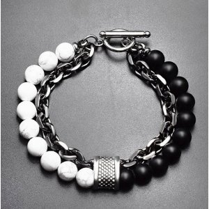 Scarves BR4005 Men's Chain And Bead Bracelet - Howlitw White