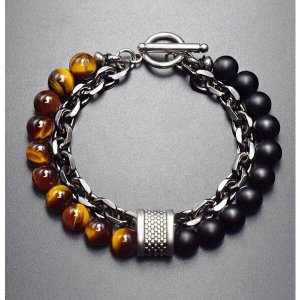 Scarves BR4006 Men's Chain And Bead Bracelet - Tiger Eye