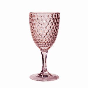 Leadingware AS-1033P Acrylic Diamond Cut Wine Glass - Pink 12 Oz. Set 