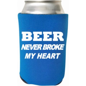 Capital Beer_Heart_Blue Funny Can Cooler - Beer Never Broke My Heart -