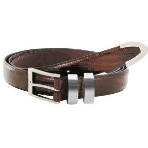 Totes Z0360693-2001xl Italian Brown Lizard Texture Leather Belt W Silv