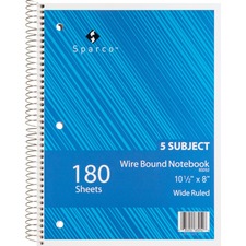 Sparco SPR 83252 Quality Wirebound Wide Ruled Notebooks - 180 Sheets -