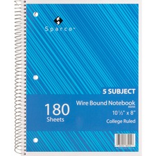 Sparco SPR 83255 Wirebound College Ruled Notebooks - 180 Sheets - Wire