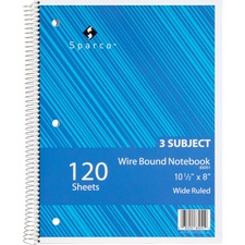 Sparco SPR 83251 Quality Wirebound Wide Ruled Notebooks - 120 Sheets -