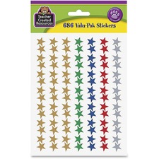 Teacher TCR 6644 Valu-pak Foil Stars Sticker - Acid-free - 0.50 Diamet