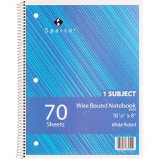 Sparco SPR 83250 Quality Wirebound Wide Ruled Notebooks - 70 Sheets - 