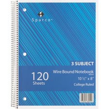 Sparco SPR 83254 Wirebound College Ruled Notebooks - 120 Sheets - Wire