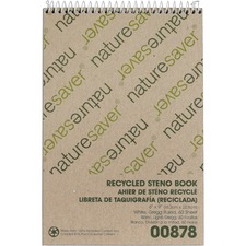 Nature NAT 00878 Recycled Steno Book - 60 Sheets - Spiral - 6 X 9 - Wh