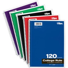 Tops TOP 65361 3 - Subject College Ruled Notebook - Letter - 120 Sheet