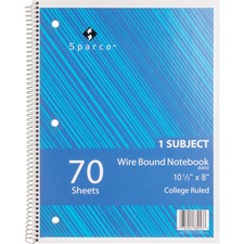 Sparco SPR 83253 Wirebound College Ruled Notebooks - 70 Sheets - Wire 