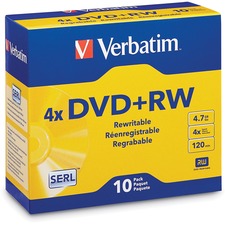 Verbatim 94839 Dvd+rw 4.7gb 4x With Branded Surface - 10pk Jewel Case 