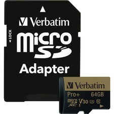 Verbatim 44034 64gb Pro Plus 600x Microsdhc Memory Card With Adapter, 