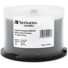 Verbatim 94917 Dvd+r 4.7gb 16x Datalifeplus White Inkjet Printable, Hu