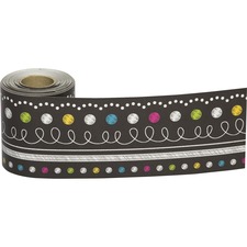 Teacher TCR 8947 Straight Rolled Border Trim - Chalkboard Brights - 3 