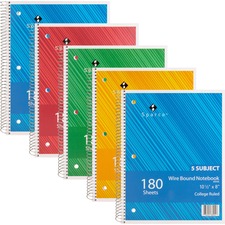 Sparco SPR 83255BD Wirebound College Ruled Notebooks - 180 Sheets - Wi